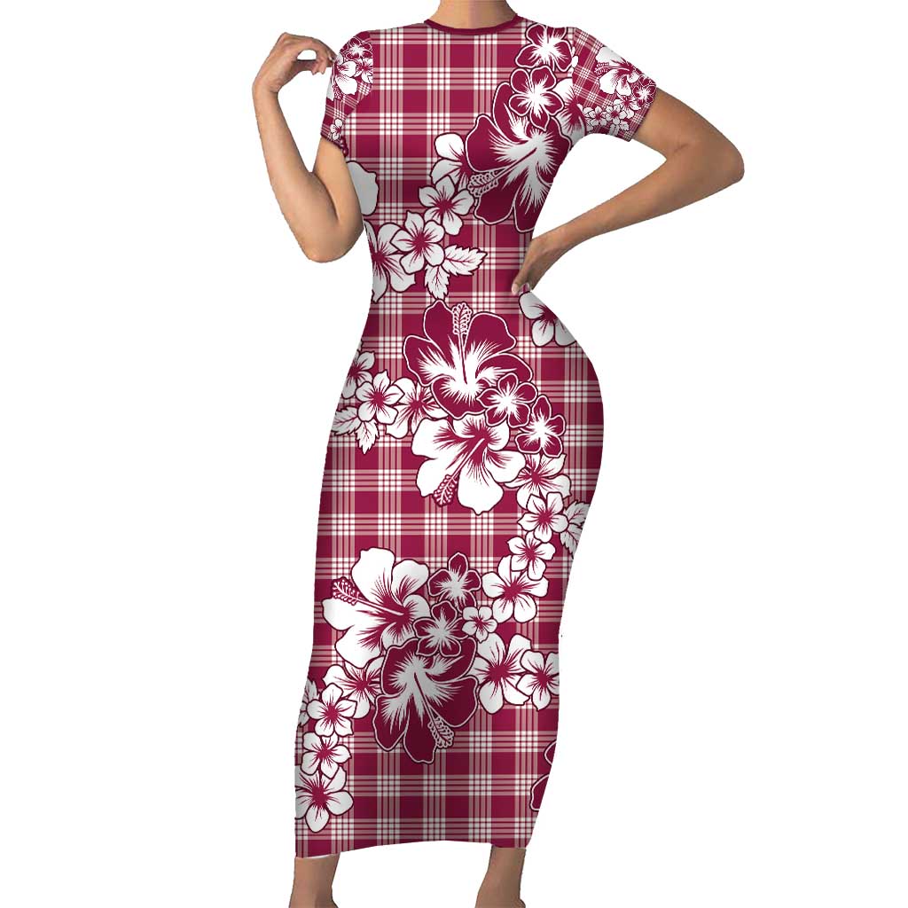Hibiscus Pakala Royal Magenta Short Sleeve Bodycon Dress Tropical Floral Stylized - Polynesian Pride