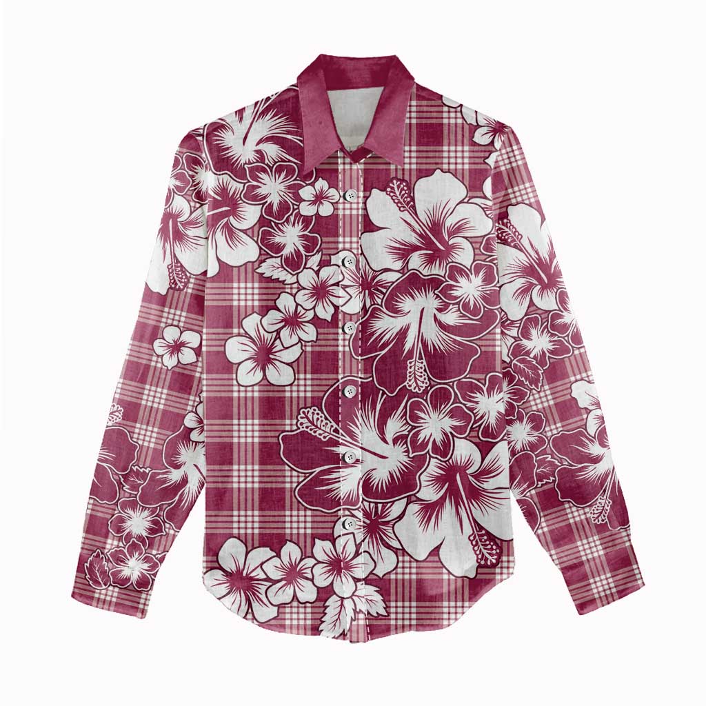Hibiscus Pakala Royal Magenta Women Casual Shirt Tropical Floral Stylized - Polynesian Pride