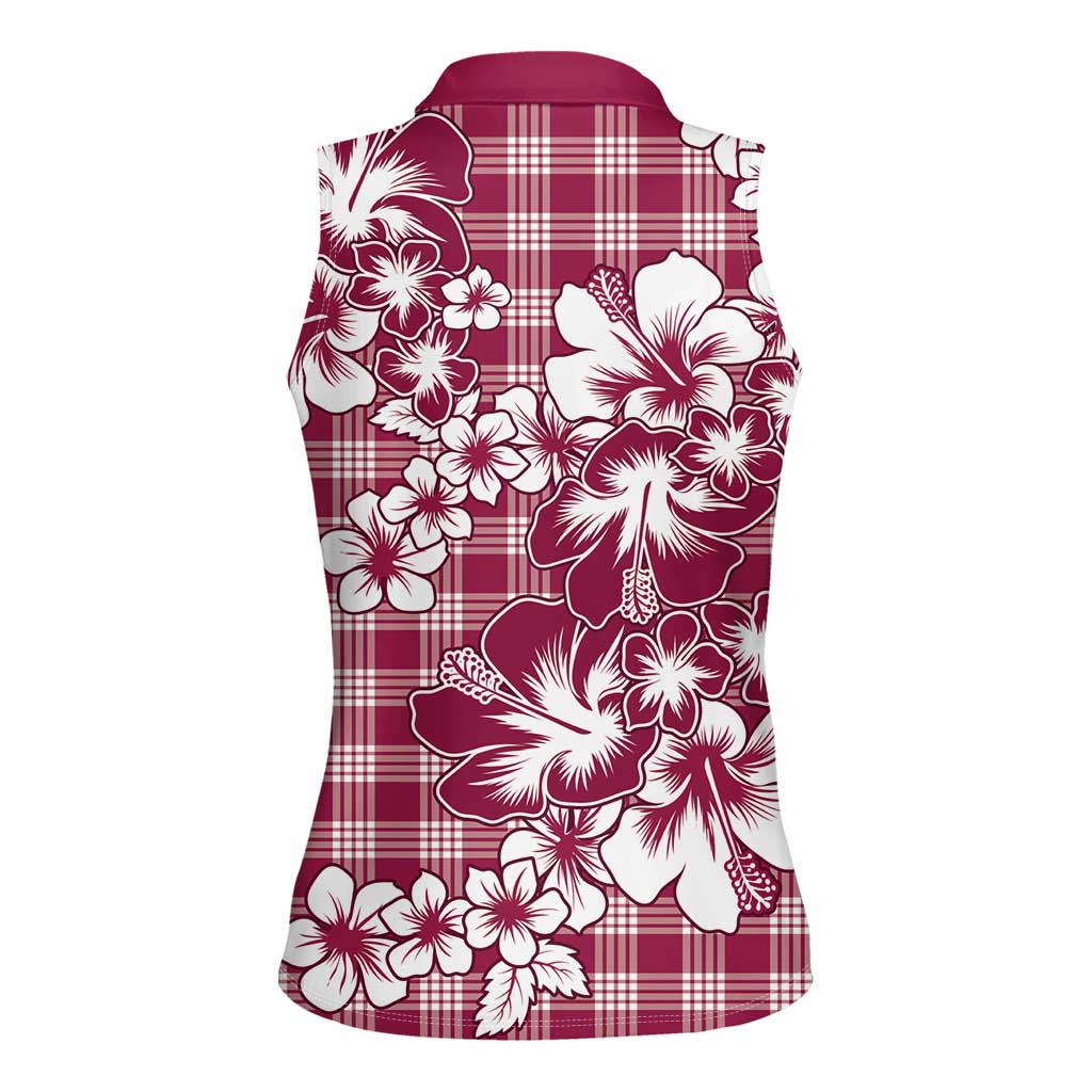 Hibiscus Pakala Royal Magenta Women Sleeveless Polo Shirt Tropical Floral Stylized - Polynesian Pride