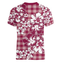 Hibiscus Pakala Royal Magenta Women V-Neck T-Shirt Tropical Floral Stylized - Polynesian Pride