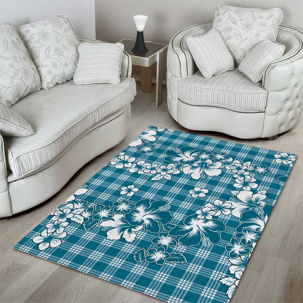 Hibiscus Pakala Ocean Depths Blue Area Rug Tropical Floral Stylized - Polynesian Pride