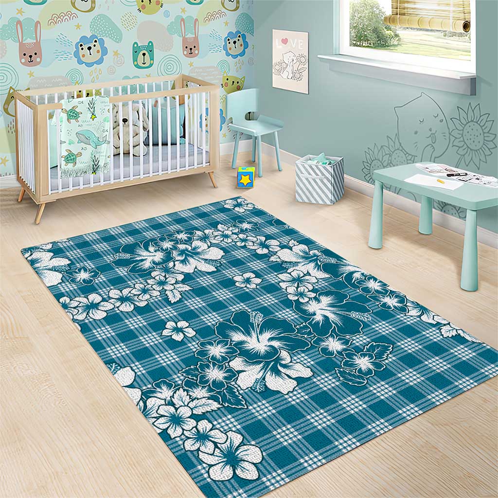 Hibiscus Pakala Ocean Depths Blue Area Rug Tropical Floral Stylized - Polynesian Pride