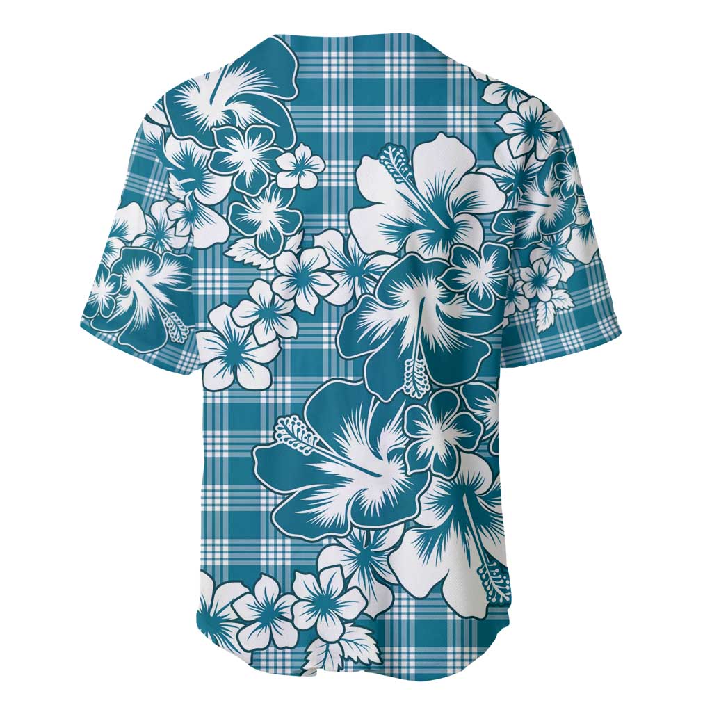 Hibiscus Pakala Ocean Depths Blue Baseball Jersey Tropical Floral Stylized - Polynesian Pride