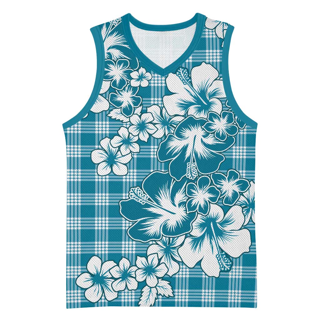 Hibiscus Pakala Ocean Depths Blue Basketball Jersey Tropical Floral Stylized - Polynesian Pride