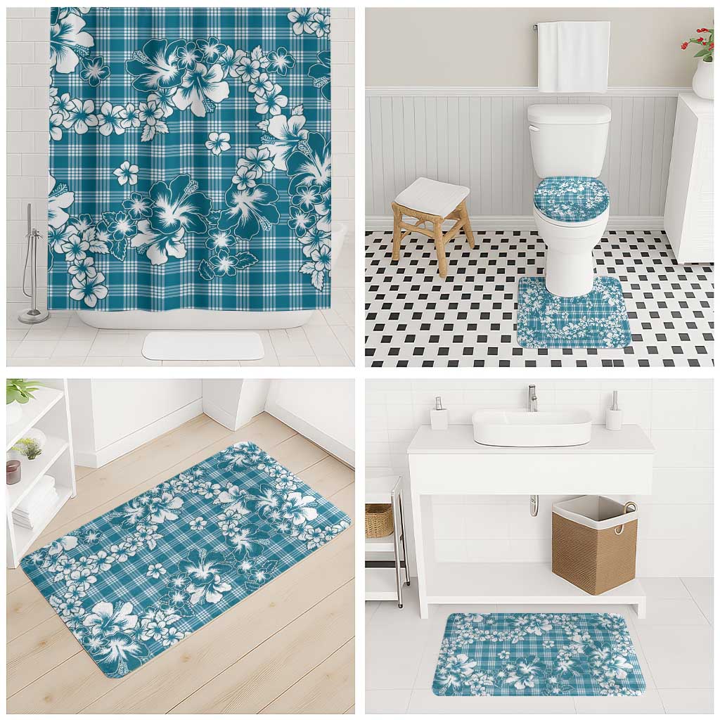 Hibiscus Pakala Ocean Depths Blue Bathroom Set Tropical Floral Stylized - Polynesian Pride