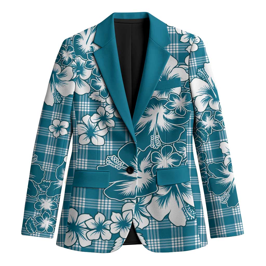 Hibiscus Pakala Ocean Depths Blue Blazer Tropical Floral Stylized - Polynesian Pride