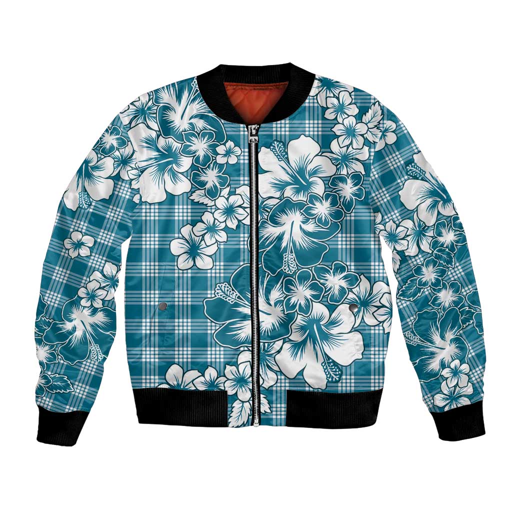 Hibiscus Pakala Ocean Depths Blue Bomber Jacket Tropical Floral Stylized - Polynesian Pride