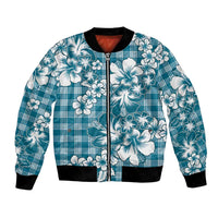 Hibiscus Pakala Ocean Depths Blue Bomber Jacket Tropical Floral Stylized - Polynesian Pride