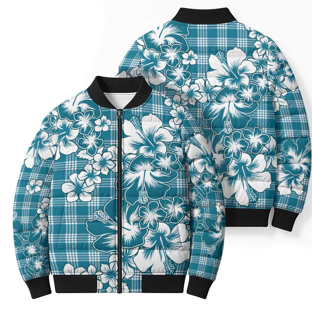 Hibiscus Pakala Ocean Depths Blue Bomber Puffer Jacket Tropical Floral Stylized - Polynesian Pride