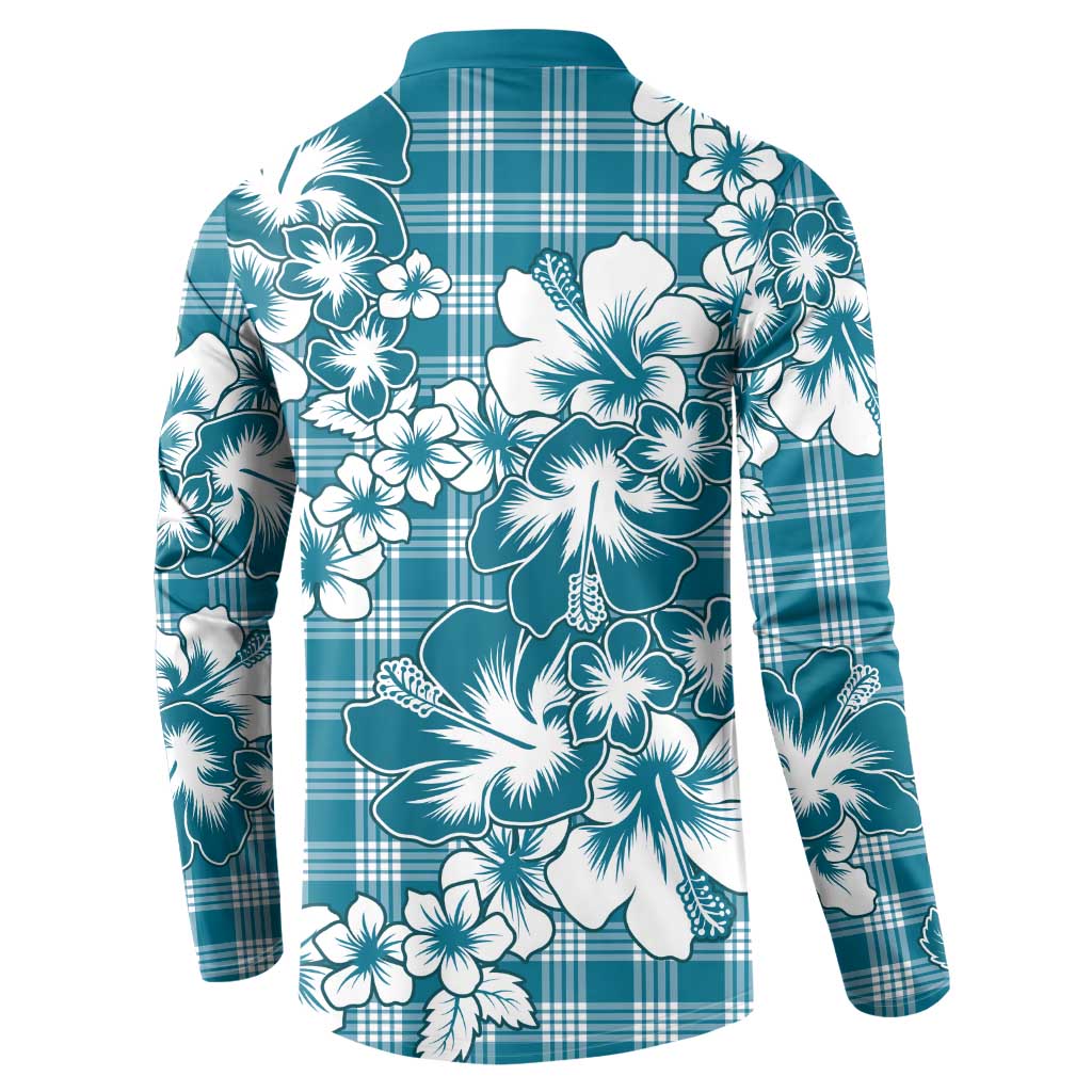 Hibiscus Pakala Ocean Depths Blue Button Sweatshirt Tropical Floral Stylized - Polynesian Pride
