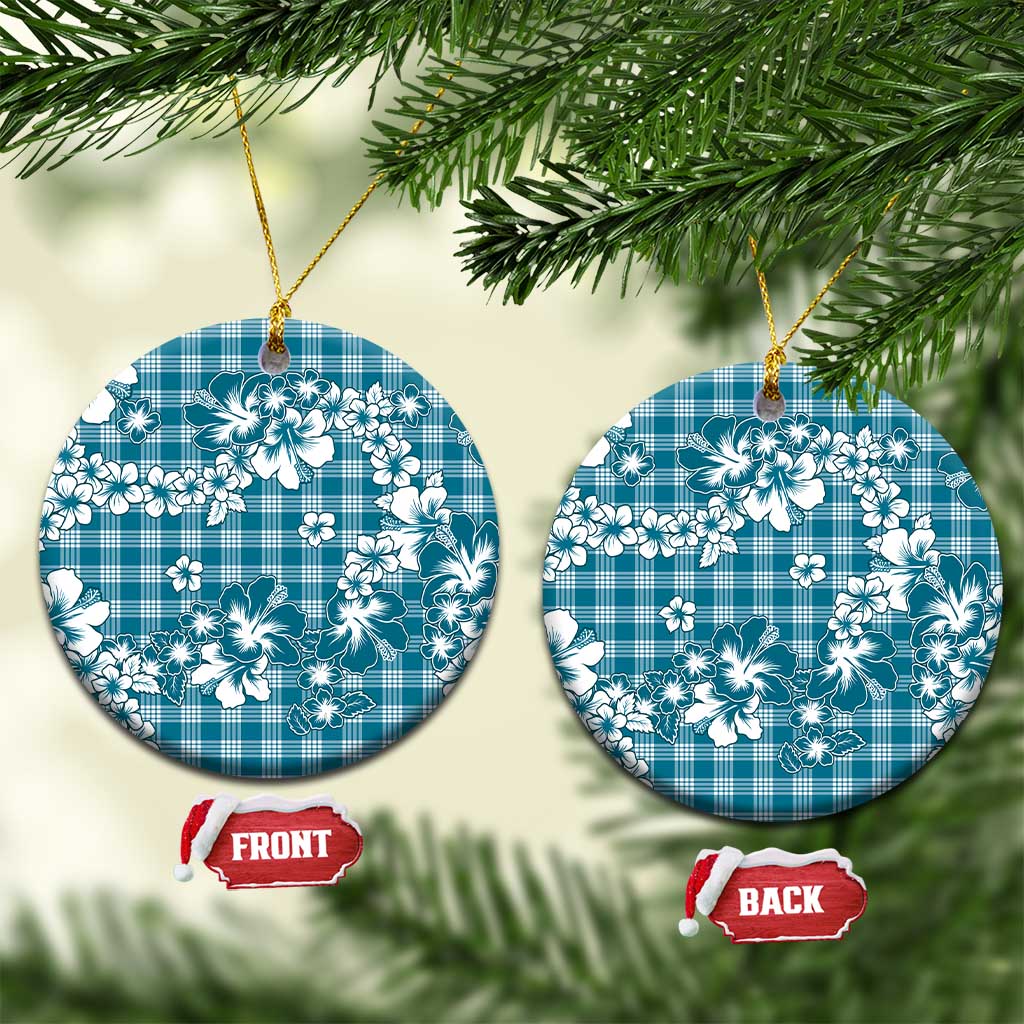Hibiscus Pakala Ocean Depths Blue Ceramic Ornament Tropical Floral Stylized LT01 Circle Blue - Polynesian Pride