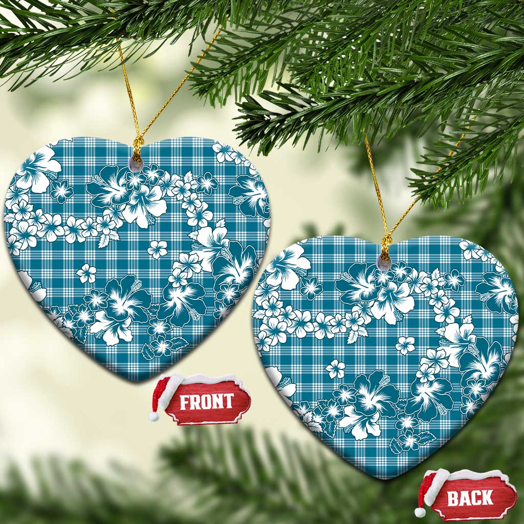 Hibiscus Pakala Ocean Depths Blue Ceramic Ornament Tropical Floral Stylized LT01 Heart Blue - Polynesian Pride