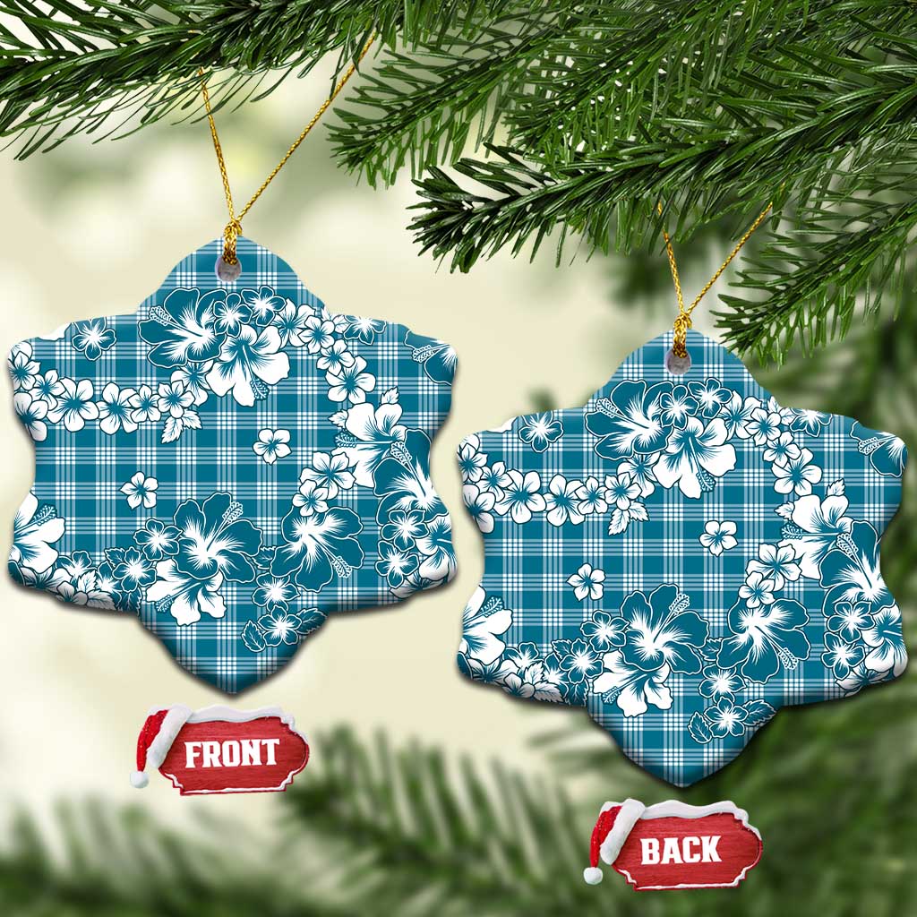 Hibiscus Pakala Ocean Depths Blue Ceramic Ornament Tropical Floral Stylized LT01 Snow Flake Blue - Polynesian Pride