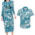 Hibiscus Pakala Ocean Depths Blue Couples Matching Long Sleeve Bodycon Dress and Hawaiian Shirt Tropical Floral Stylized - Polynesian Pride