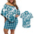 Hibiscus Pakala Ocean Depths Blue Couples Matching Off Shoulder Short Dress and Hawaiian Shirt Tropical Floral Stylized - Polynesian Pride