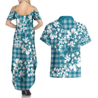 Hibiscus Pakala Ocean Depths Blue Couples Matching Summer Maxi Dress and Hawaiian Shirt Tropical Floral Stylized - Polynesian Pride