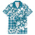 Hibiscus Pakala Ocean Depths Blue Family Matching Off The Shoulder Long Sleeve Dress and Hawaiian Shirt Tropical Floral Stylized - Polynesian Pride