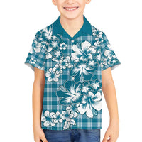 Hibiscus Pakala Ocean Depths Blue Family Matching Puletasi and Hawaiian Shirt Tropical Floral Stylized - Polynesian Pride
