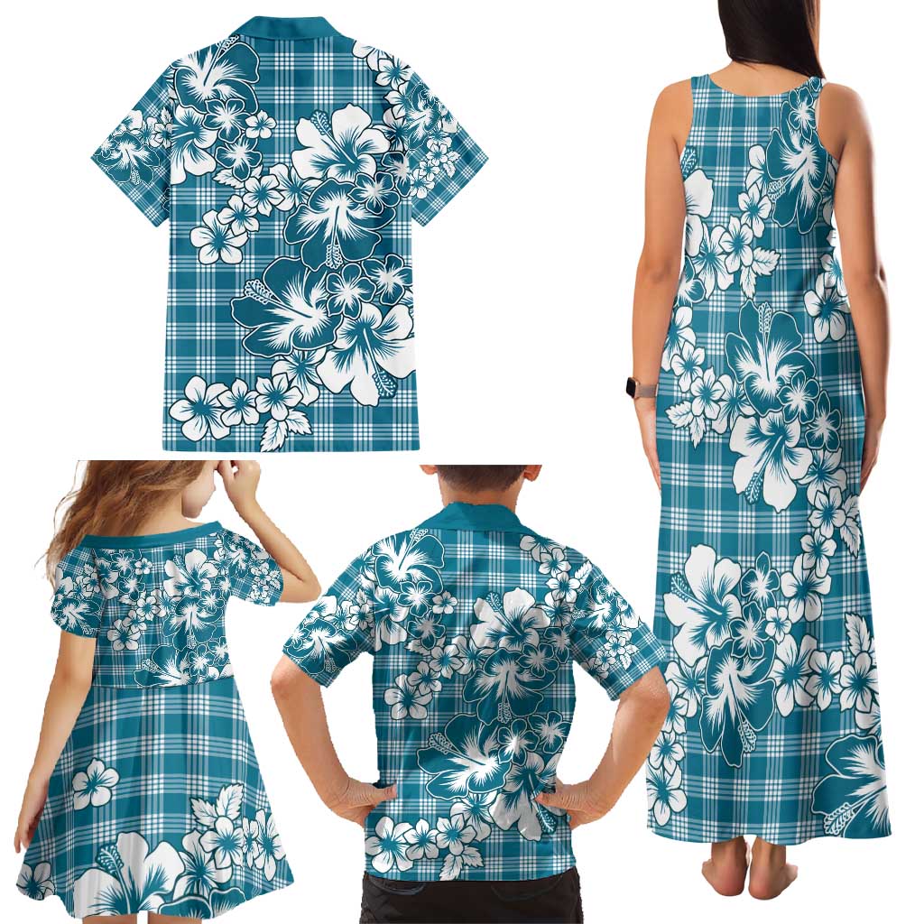 Hibiscus Pakala Ocean Depths Blue Family Matching Tank Maxi Dress and Hawaiian Shirt Tropical Floral Stylized - Polynesian Pride