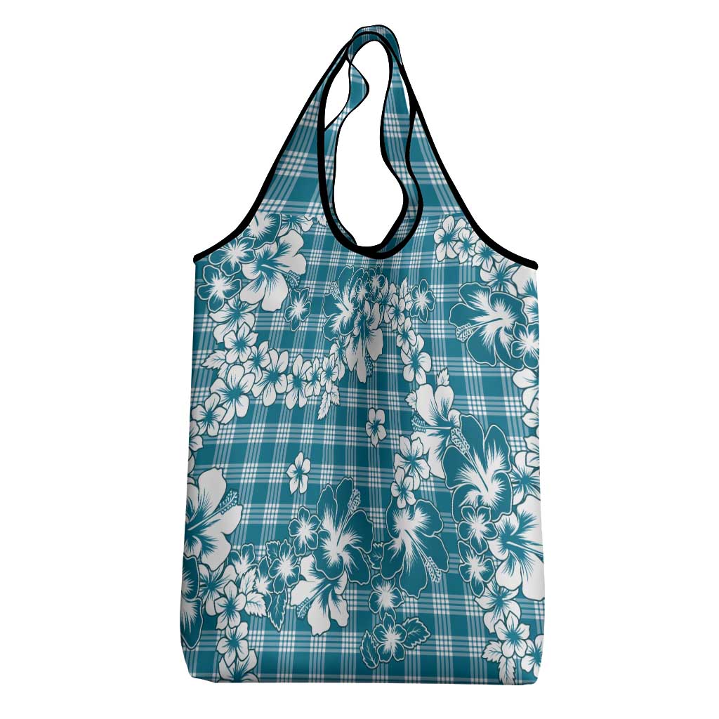 Hibiscus Pakala Ocean Depths Blue Grocery Bag Tropical Floral Stylized - Polynesian Pride