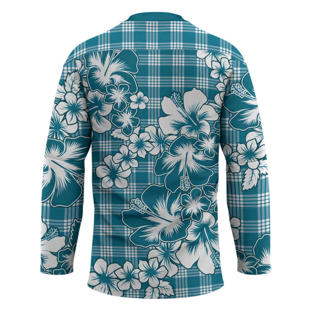 Hibiscus Pakala Ocean Depths Blue Hockey Jersey Tropical Floral Stylized - Polynesian Pride