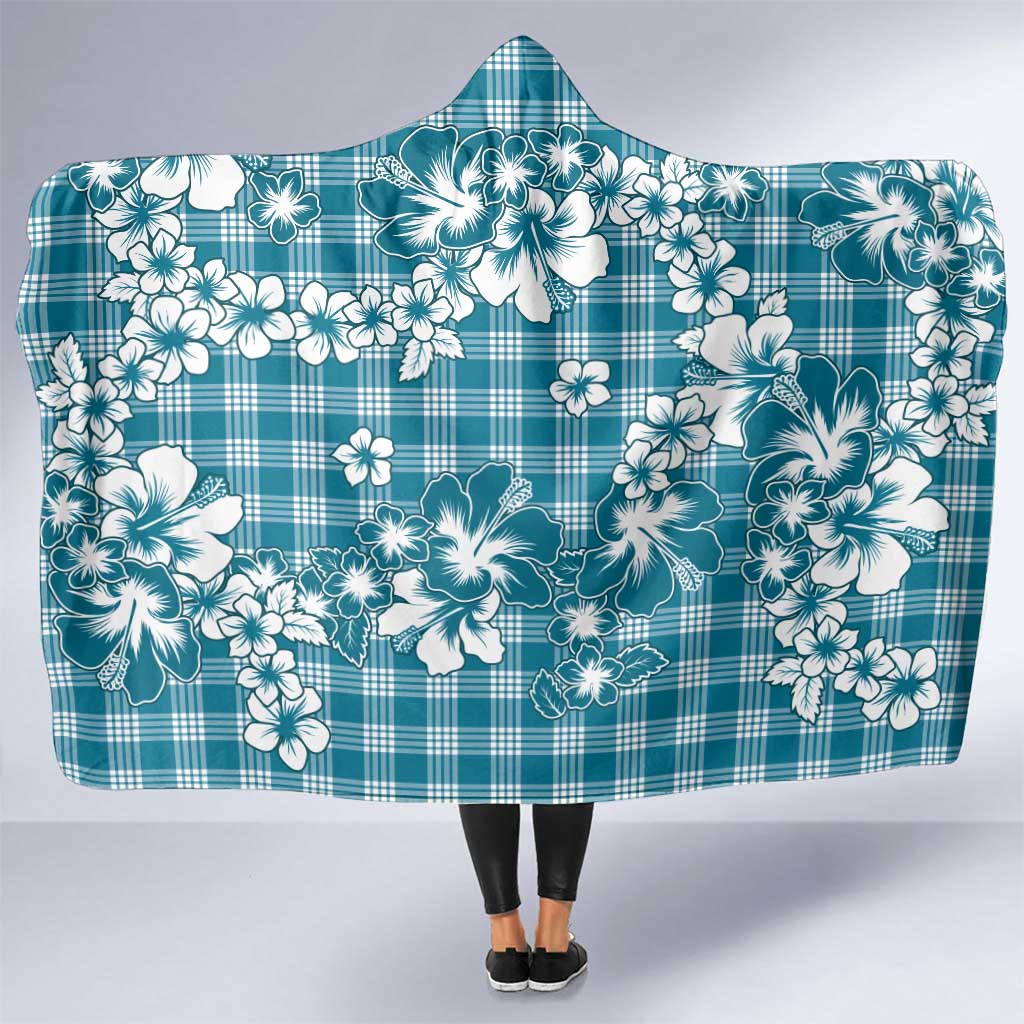 Hibiscus Pakala Ocean Depths Blue Hooded Blanket Tropical Floral Stylized - Polynesian Pride