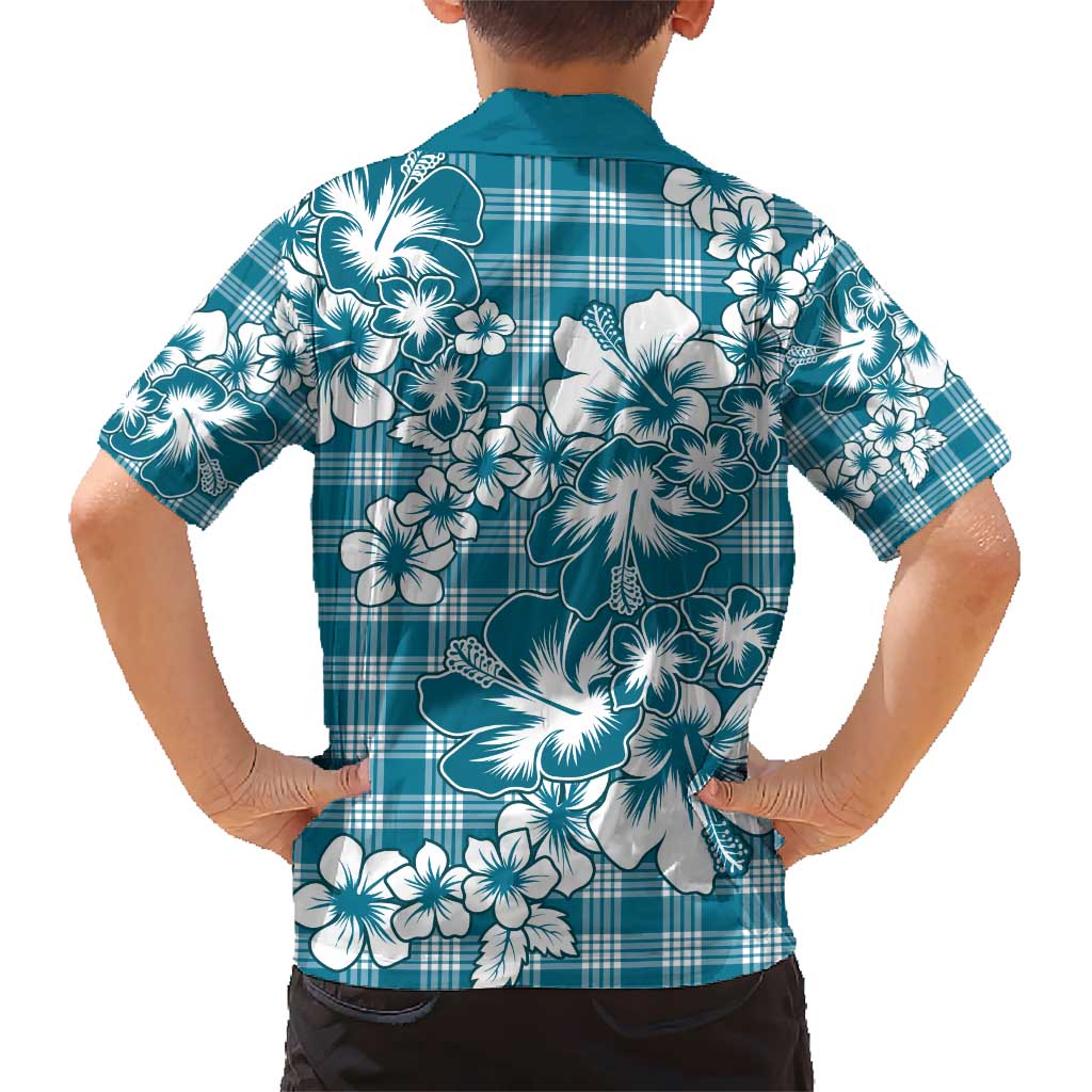 Hibiscus Pakala Ocean Depths Blue Kid Hawaiian Shirt Tropical Floral Stylized - Polynesian Pride