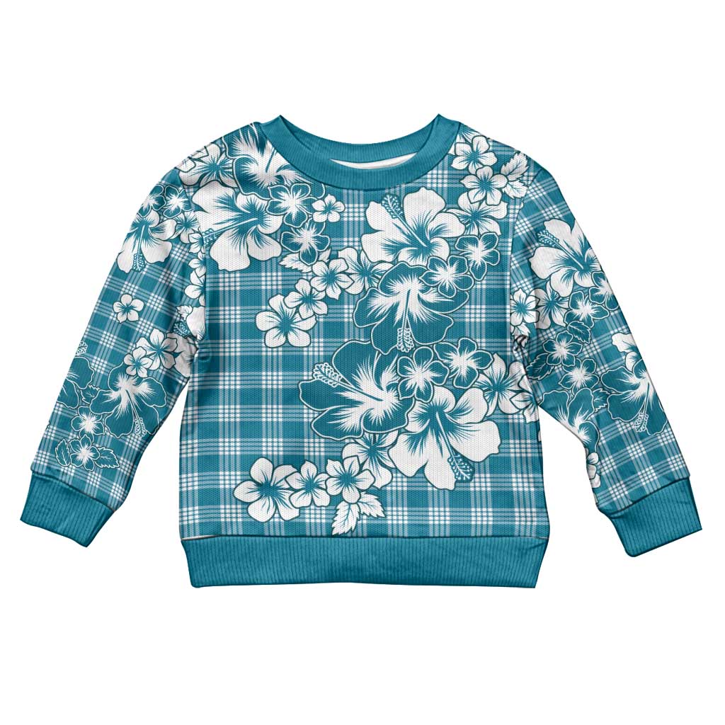 Hibiscus Pakala Ocean Depths Blue Kid Ugly Christmas Sweater Tropical Floral Stylized - Polynesian Pride