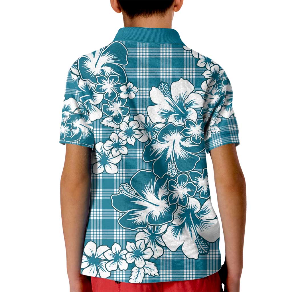 Hibiscus Pakala Ocean Depths Blue Kid Polo Shirt Tropical Floral Stylized - Polynesian Pride