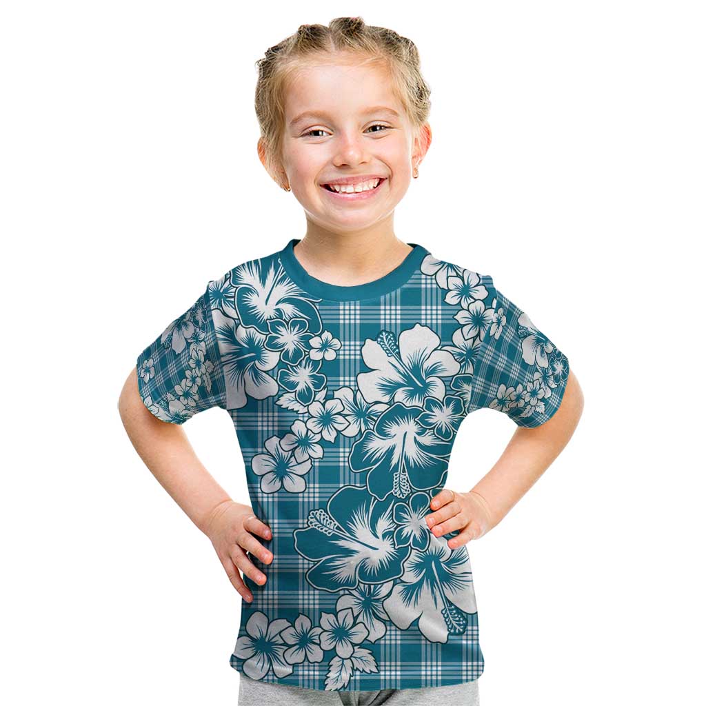 Hibiscus Pakala Ocean Depths Blue Kid T Shirt Tropical Floral Stylized - Polynesian Pride