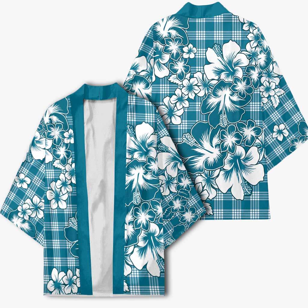 Hibiscus Pakala Ocean Depths Blue Kimono Tropical Floral Stylized - Polynesian Pride