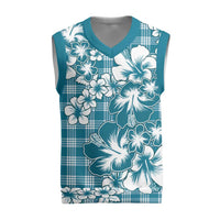 Hibiscus Pakala Ocean Depths Blue Christmas Knitted V-Neck Vest Tropical Floral Stylized LT01 Blue - Polynesian Pride