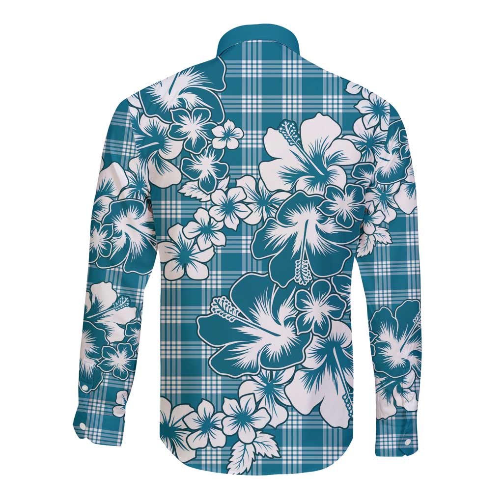 Hibiscus Pakala Ocean Depths Blue Long Sleeve Button Shirt Tropical Floral Stylized - Polynesian Pride