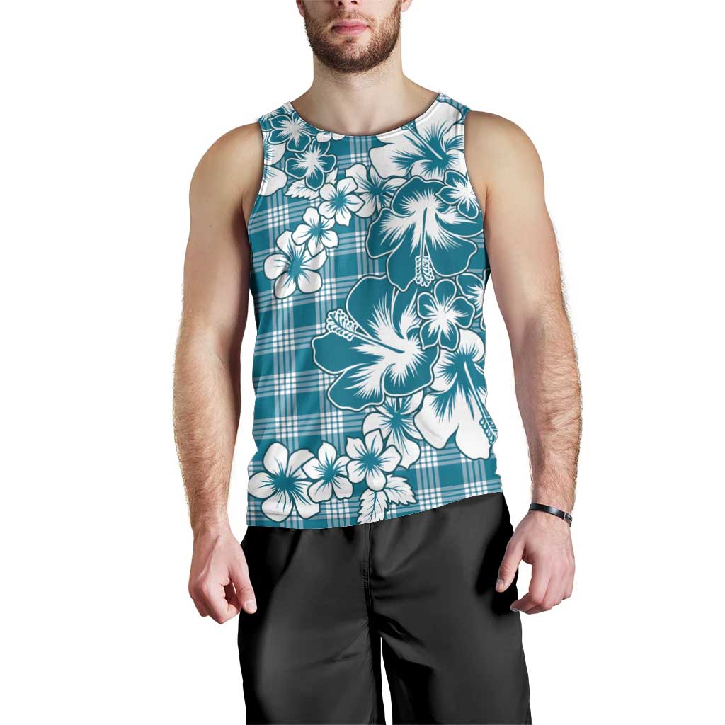 Hibiscus Pakala Ocean Depths Blue Men Tank Top Tropical Floral Stylized - Polynesian Pride