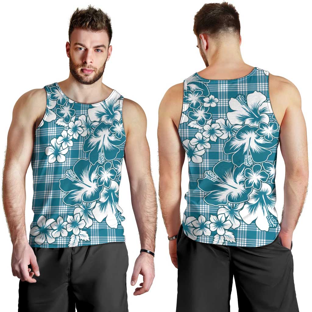 Hibiscus Pakala Ocean Depths Blue Men Tank Top Tropical Floral Stylized - Polynesian Pride