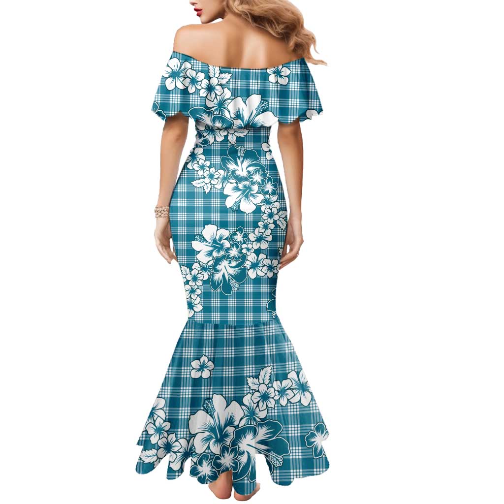 Hibiscus Pakala Ocean Depths Blue Mermaid Dress Tropical Floral Stylized - Polynesian Pride