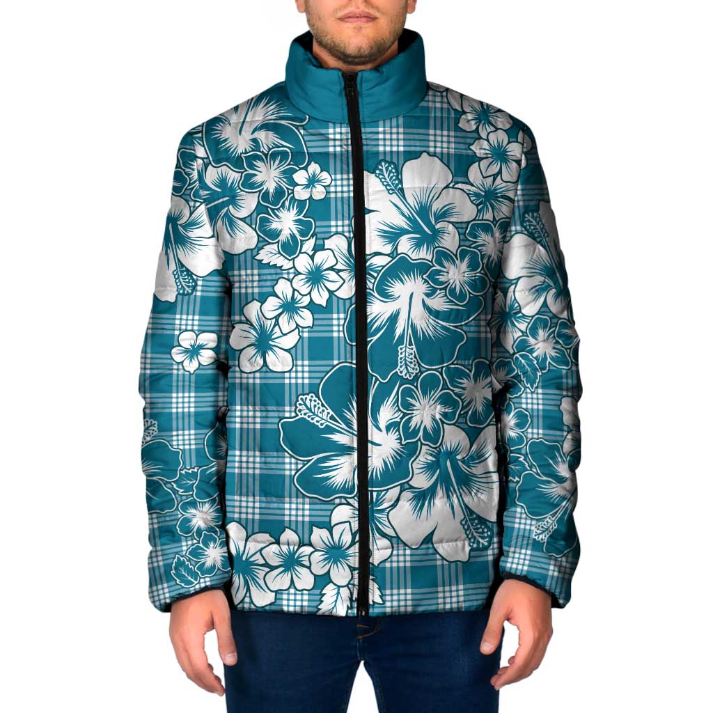 Hibiscus Pakala Ocean Depths Blue Padded Jacket Tropical Floral Stylized - Polynesian Pride