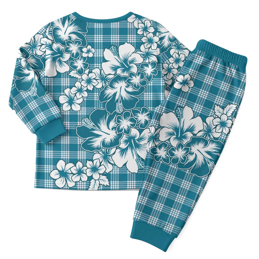 Hibiscus Pakala Ocean Depths Blue Christmas Pajama Set Tropical Floral Stylized LT01 - Polynesian Pride