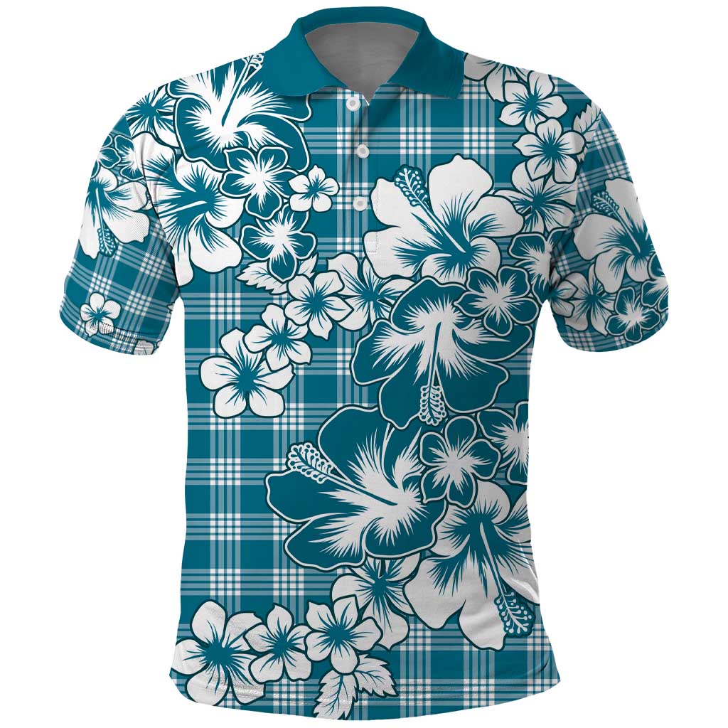 Hibiscus Pakala Ocean Depths Blue Polo Shirt Tropical Floral Stylized - Polynesian Pride