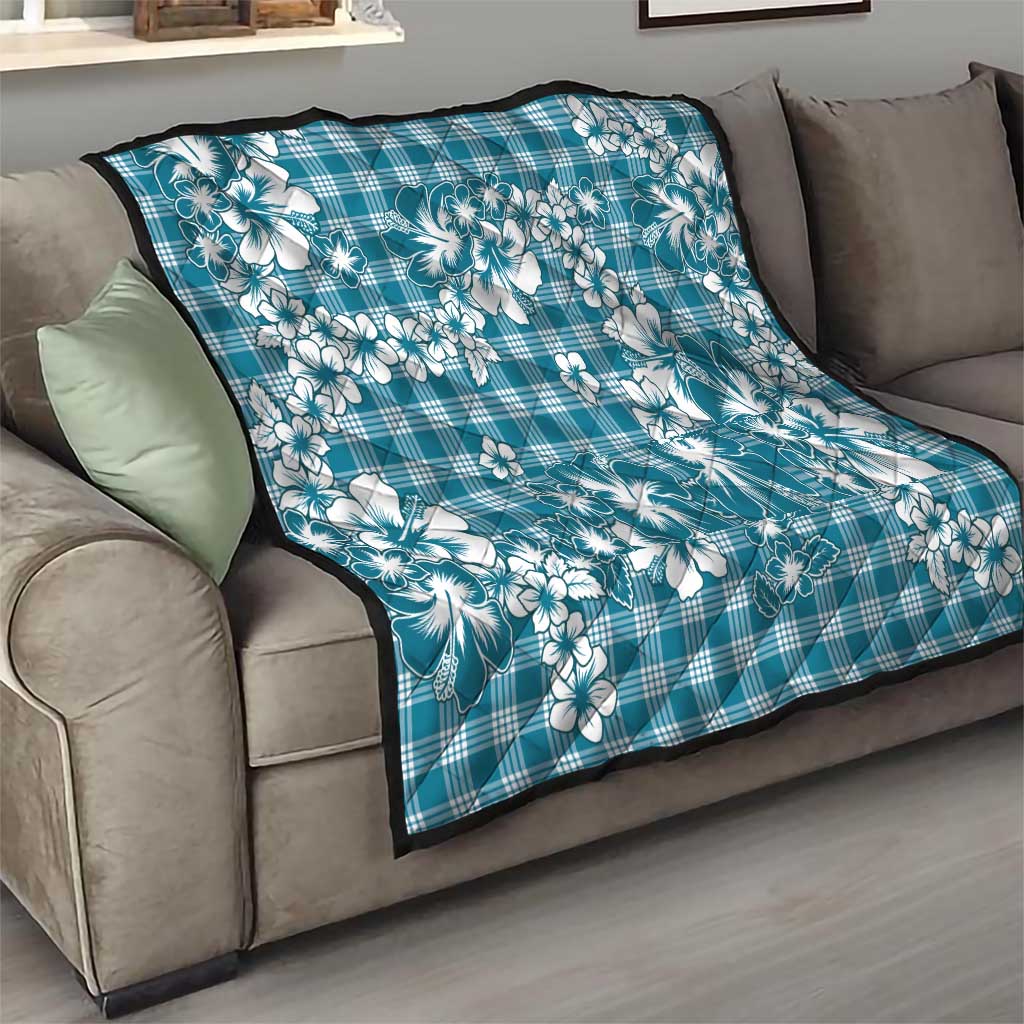 Hibiscus Pakala Ocean Depths Blue Quilt Tropical Floral Stylized - Polynesian Pride