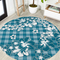 Hibiscus Pakala Ocean Depths Blue Round Carpet Tropical Floral Stylized - Polynesian Pride