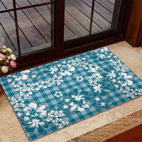 Hibiscus Pakala Ocean Depths Blue Rubber Doormat Tropical Floral Stylized - Polynesian Pride