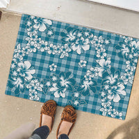 Hibiscus Pakala Ocean Depths Blue Rubber Doormat Tropical Floral Stylized - Polynesian Pride