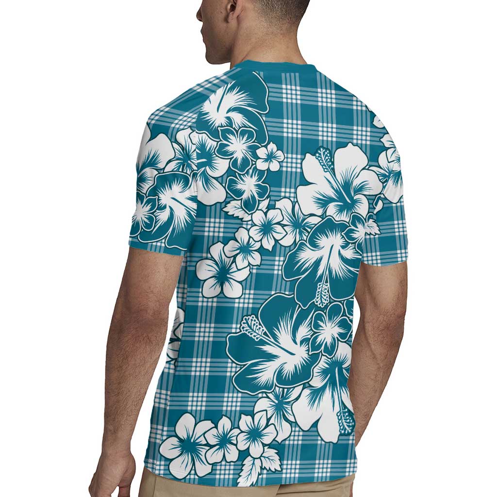 Hibiscus Pakala Ocean Depths Blue Rugby Jersey Tropical Floral Stylized - Polynesian Pride