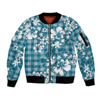 Hibiscus Pakala Ocean Depths Blue Sleeve Zip Bomber Jacket Tropical Floral Stylized - Polynesian Pride