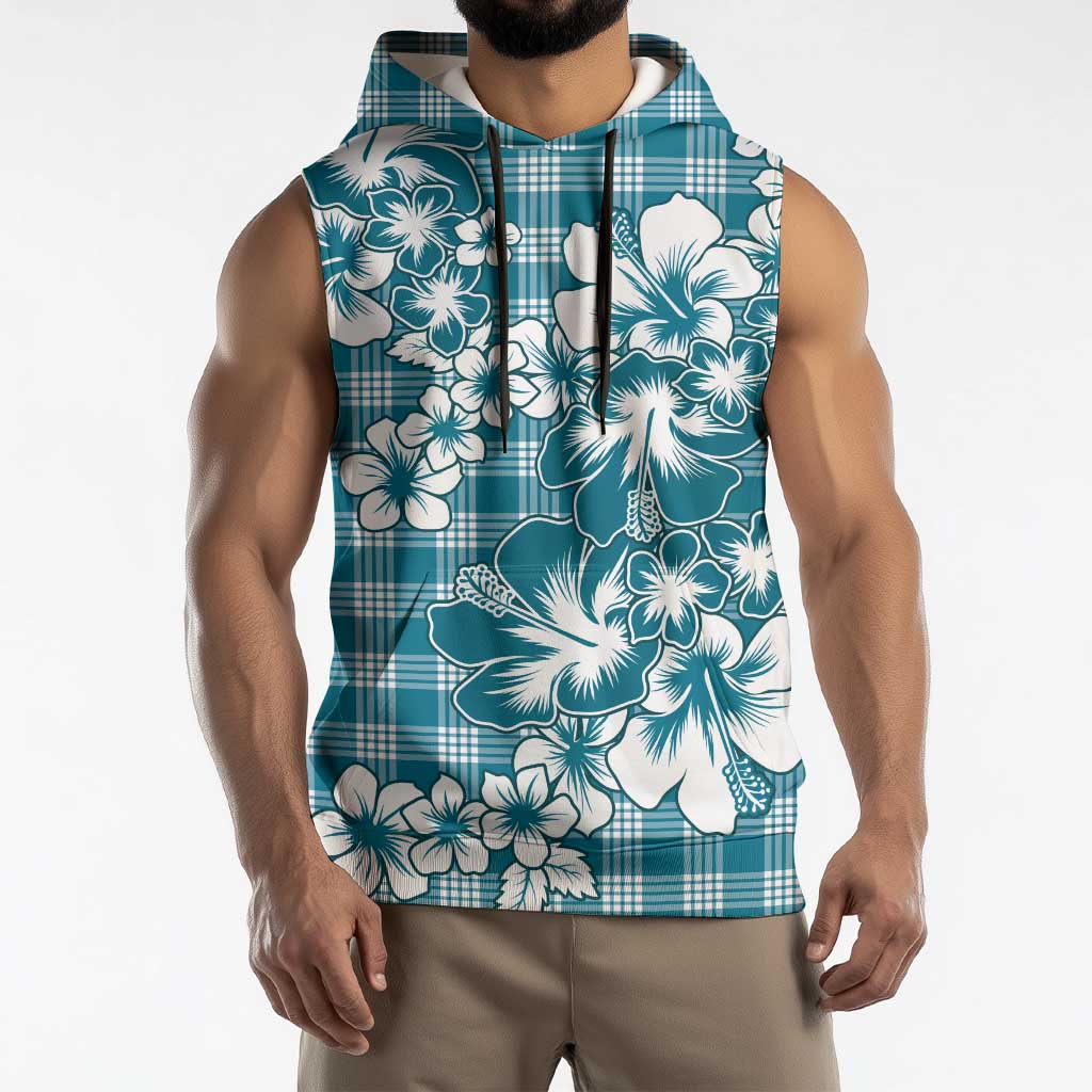 Hibiscus Pakala Ocean Depths Blue Sleeveless Hoodie Tropical Floral Stylized - Polynesian Pride