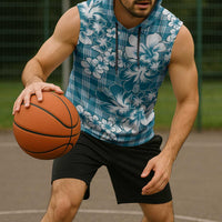 Hibiscus Pakala Ocean Depths Blue Sleeveless Hoodie Tropical Floral Stylized - Polynesian Pride