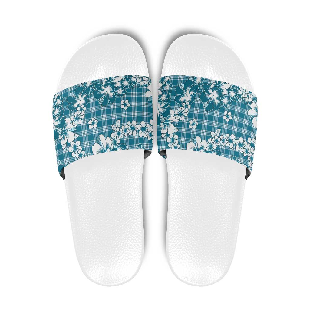 Hibiscus Pakala Ocean Depths Blue Slide Sandals Tropical Floral Stylized - Polynesian Pride