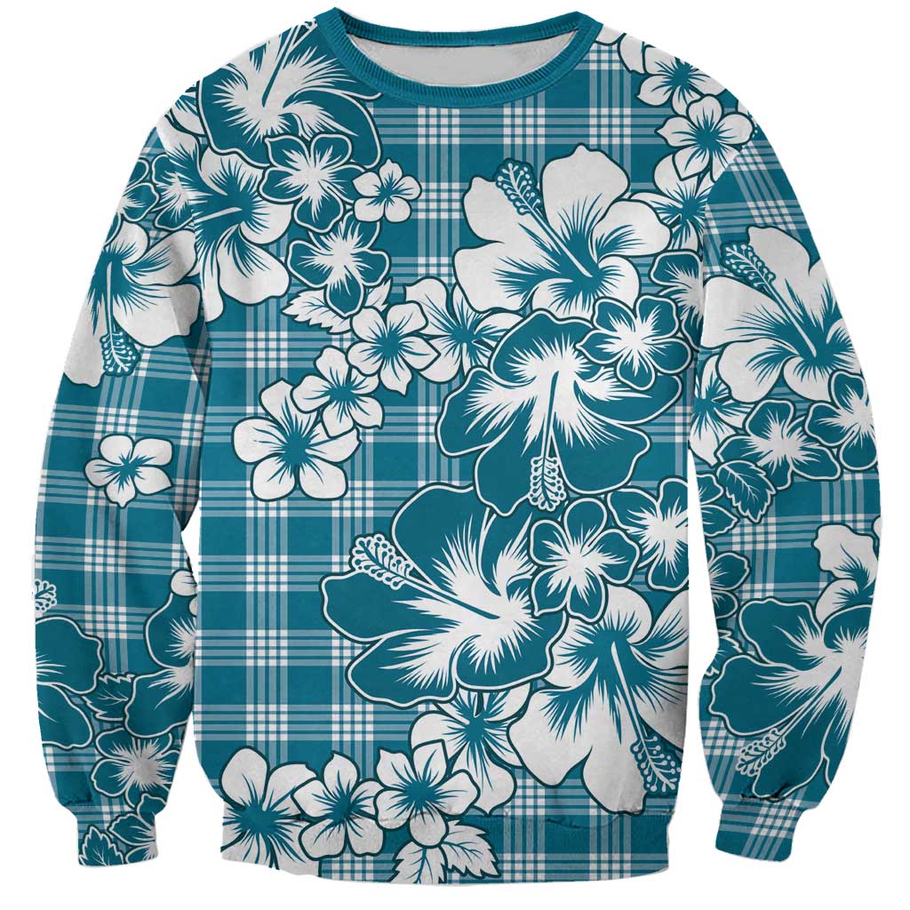 Hibiscus Pakala Ocean Depths Blue Sweatshirt Tropical Floral Stylized - Polynesian Pride