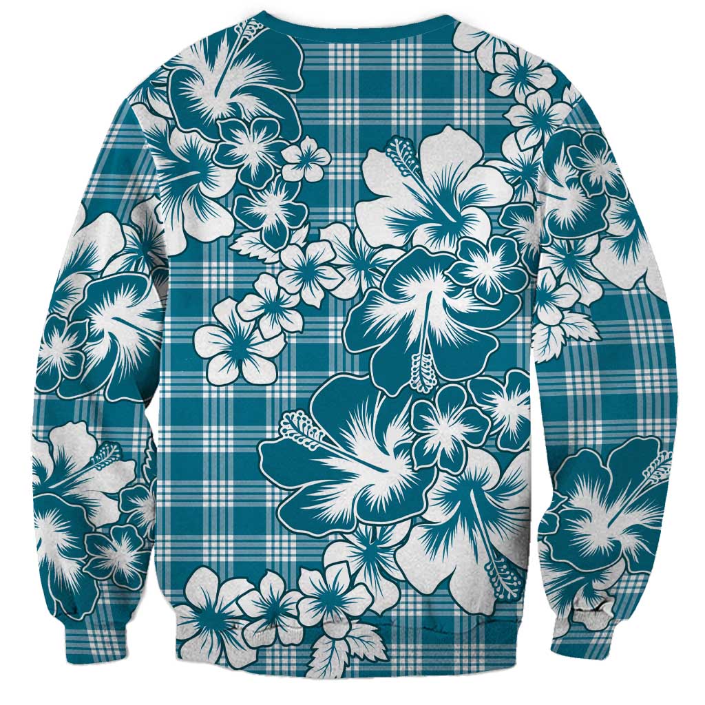 Hibiscus Pakala Ocean Depths Blue Sweatshirt Tropical Floral Stylized - Polynesian Pride